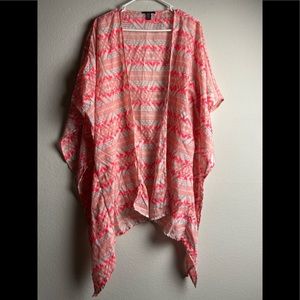 FOREVER 21 BRIGHT PINK ORANGE AZTEC PRINT KIMONO KAFTAN OS FITS MOST PREOWNED